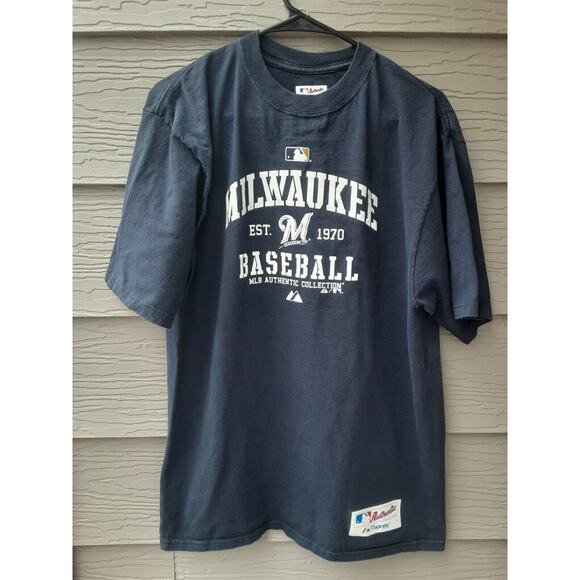 Milwaukee Baseball M Medium Blue Majestic T Shirt - Picture 1 of 8